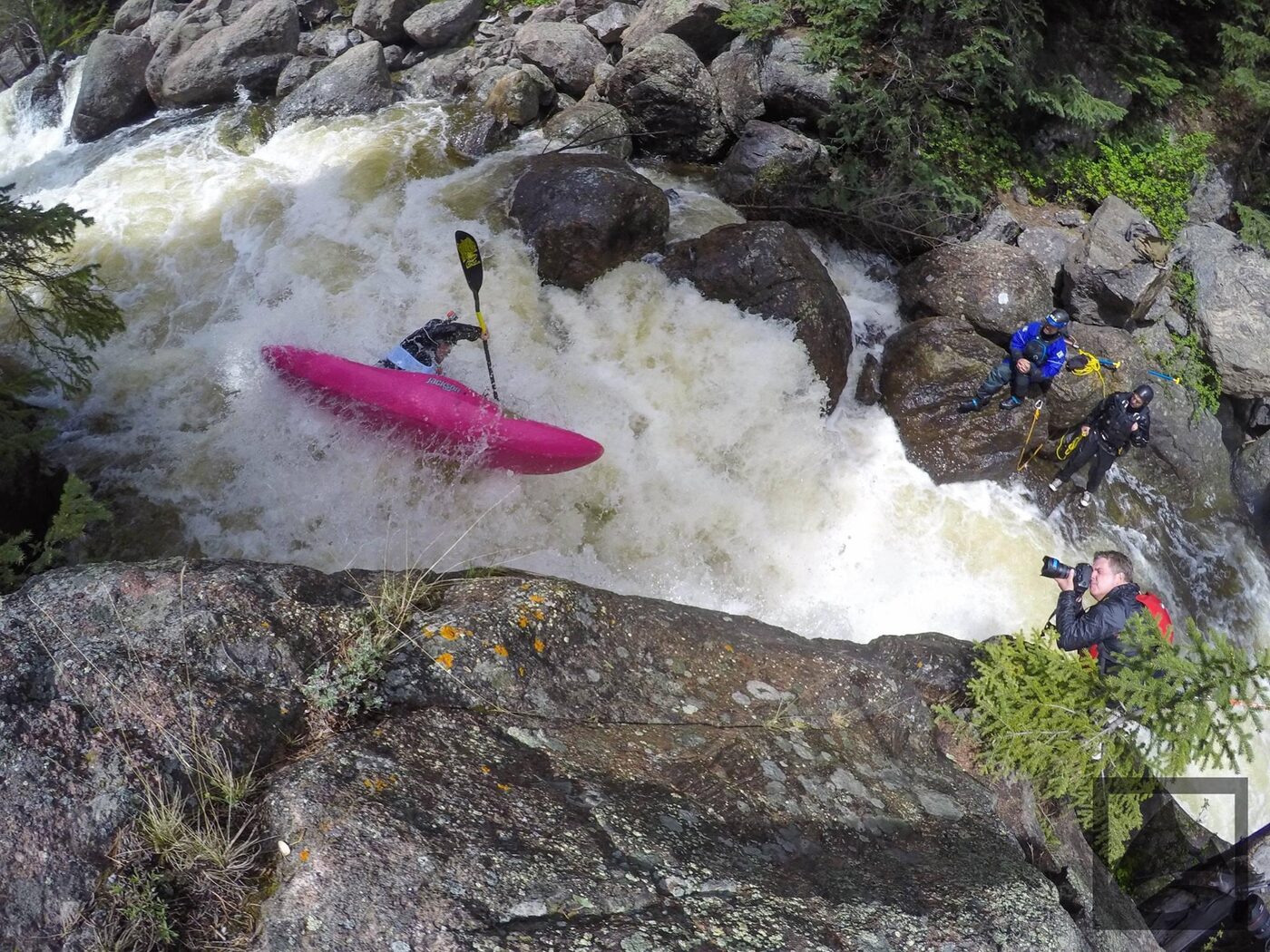 Diego navigating a rocky rapid