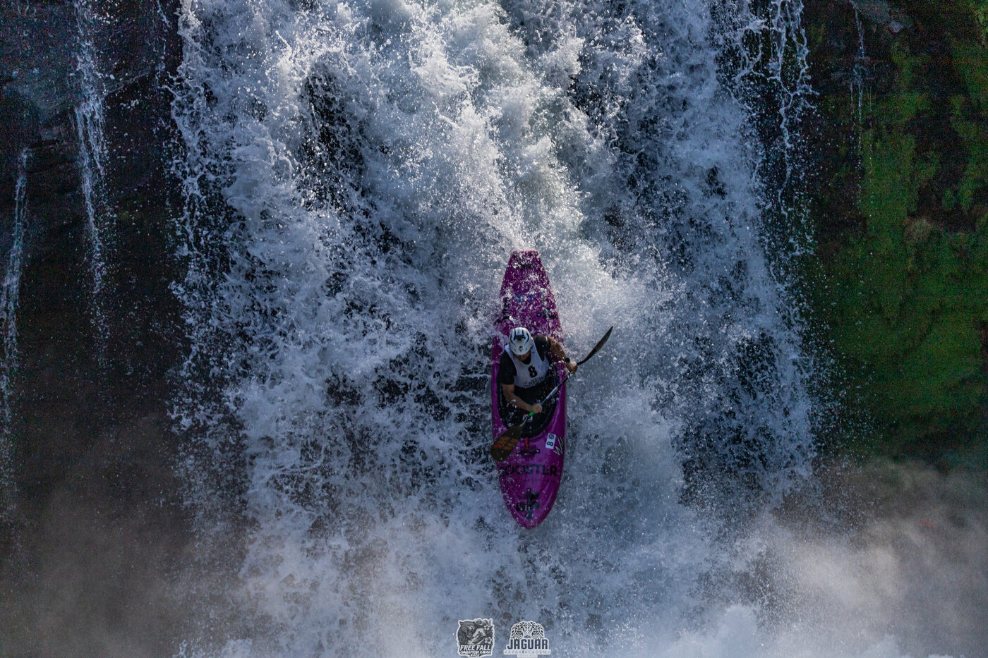 Diego running a waterfall